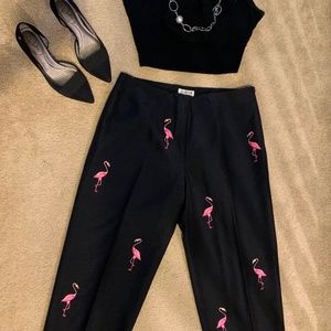 Black silk flamingo pants